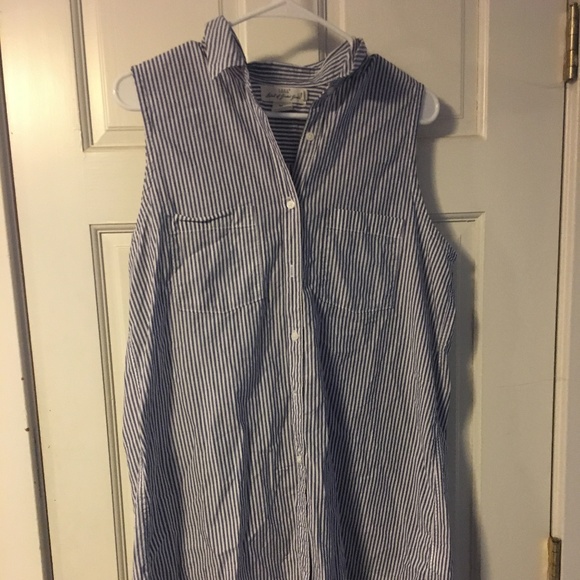 Blue and White Pinstriped Sleeveless Dress - Picture 1 of 1